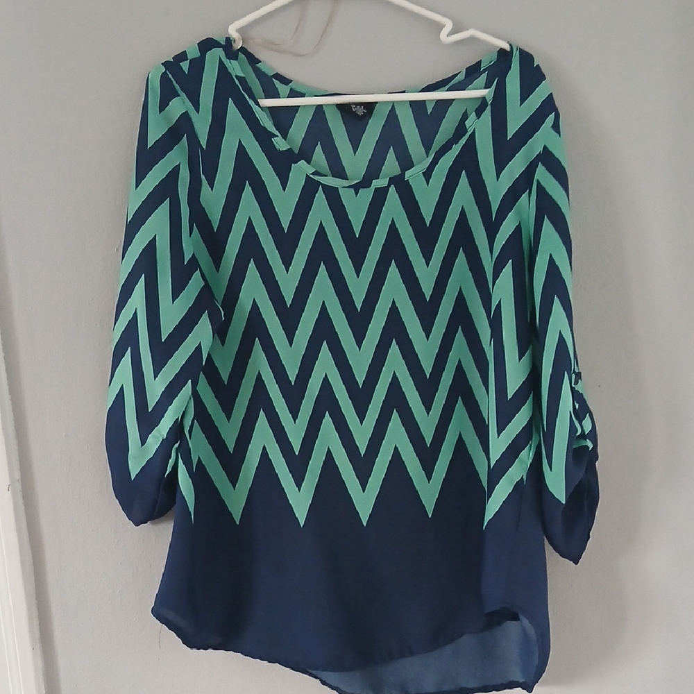 Stylish Navy and Mint Chevron Top